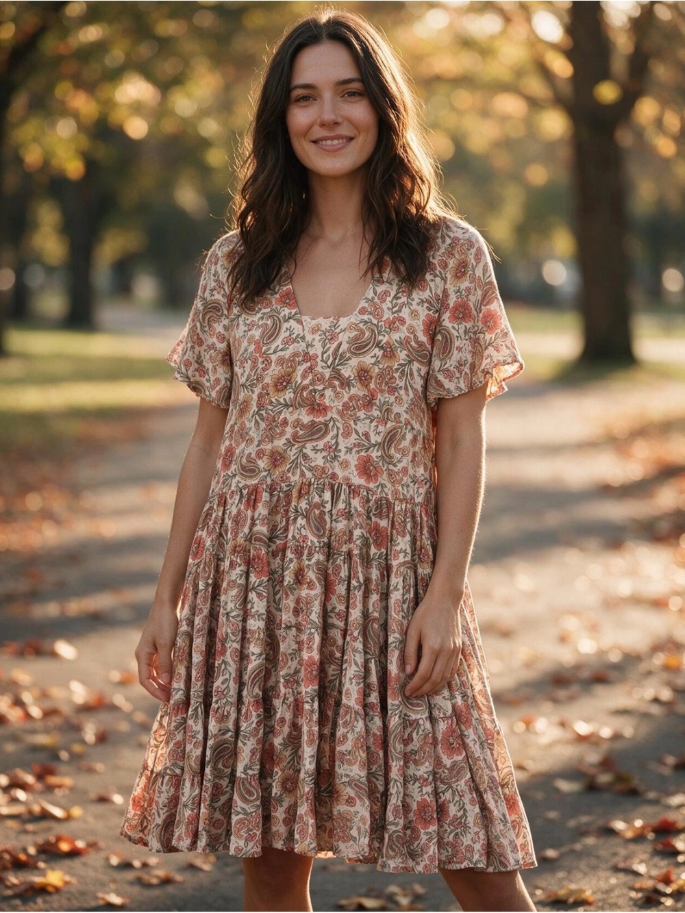 Patrons of Peace Boho Paisley Floral Tiered Babydoll Mini Dress Size Medium